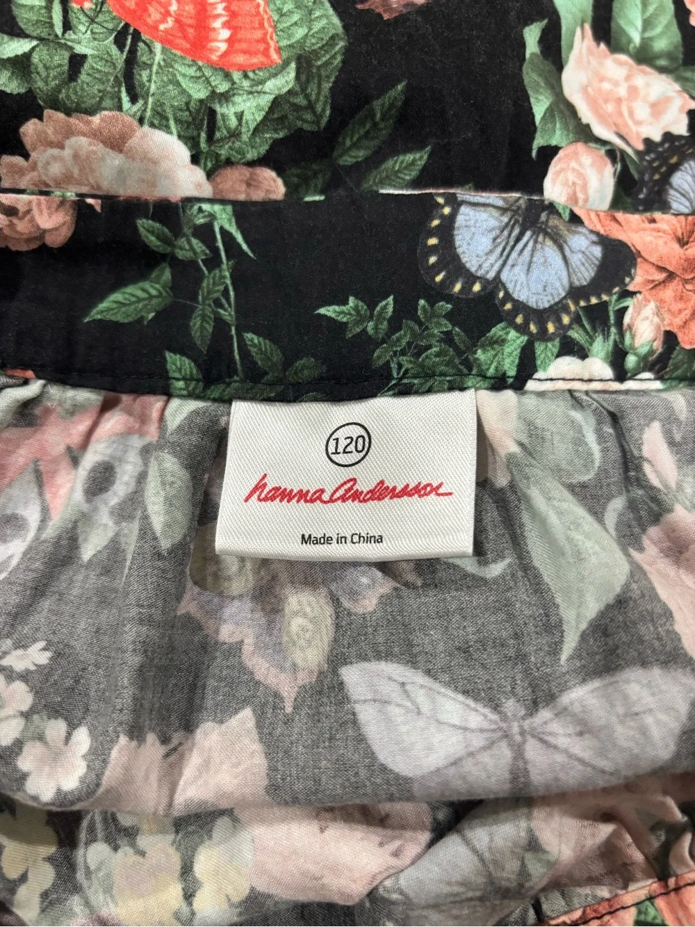 Hanna Andersson Black Floral & Butterfly Dress Pink Ribbon Straps